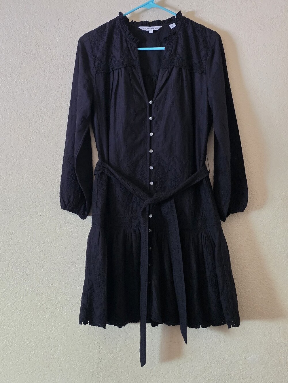 Veronica Beard Black Long-Sleeve Button Dress with Belt Size 2